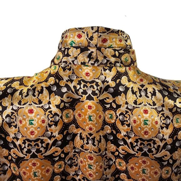 Marlis Petite 90s Satiny Black Gold Double Breast Blouse Size 4P Shawl Collar - Picture 7 of 10